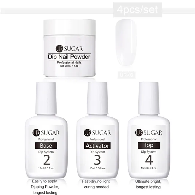 4pcs set 1 Ur Sugar 8 шт./компл. погружения ногтей Блеск порошок Наборы градиент французский гвоздь натуральный Цвет голографическая пигмента сухой без лампы для лечения - Цвет: 4pcs set 1