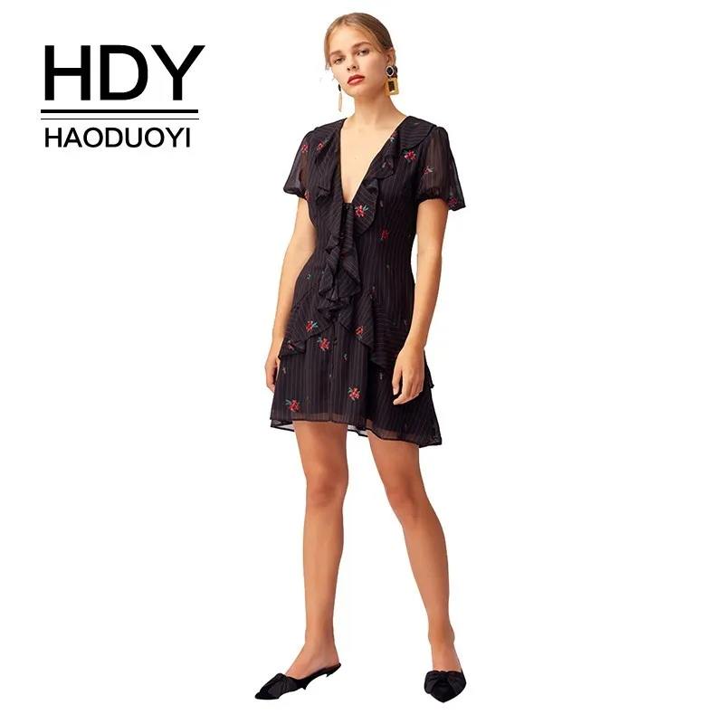HDY Haoduoyi 2019 модное простое сексуальное платье с v образным вырезом свободное