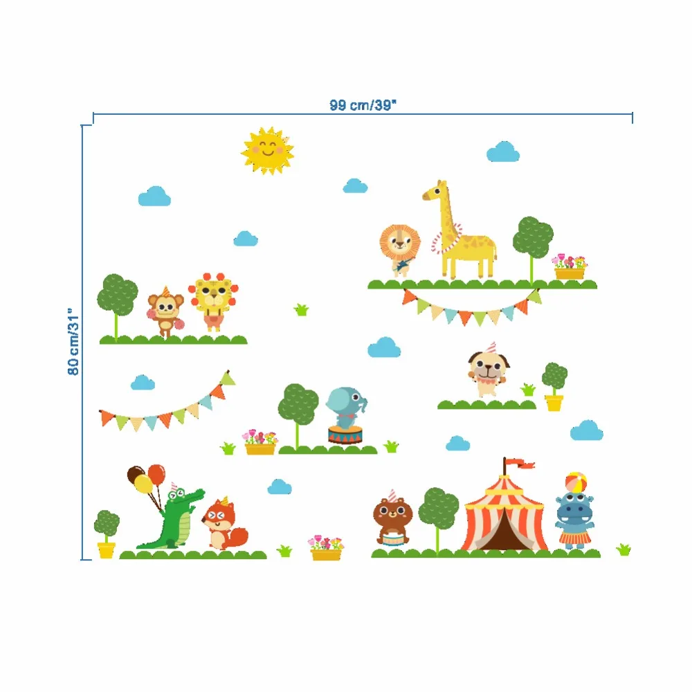 % Jungle Wild Animals Lion Giraffe Tiger Monkey wall stickers For kids room children nursery amusement park decal Mural | Дом и сад