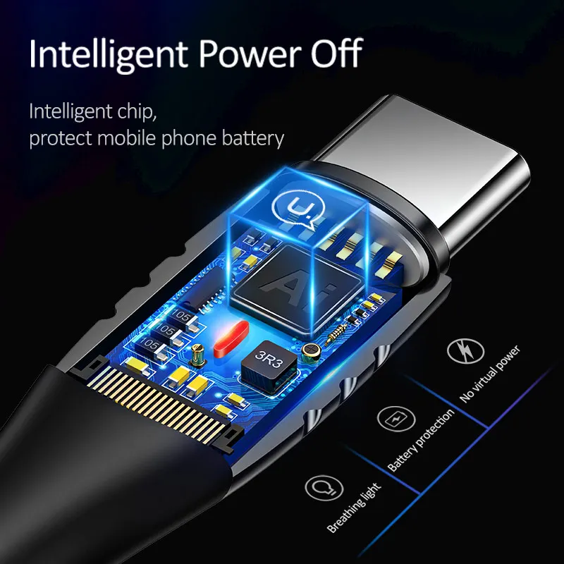 Usb-кабель USAMS Type-C автоматическое отключение поддержка QC3.0 зарядный нейлоновый