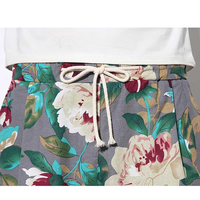 2018 Summer Autumn Cotton Linen Casual Harem Pants Men Baggy Floral Jogger Breathable Calf-Length Trousers 4XL 5XL | Мужская одежда