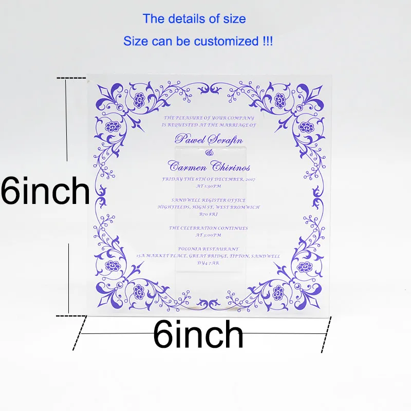 Wholesale cheap customized transparent acrylic wedding invitation card for wedding invitations