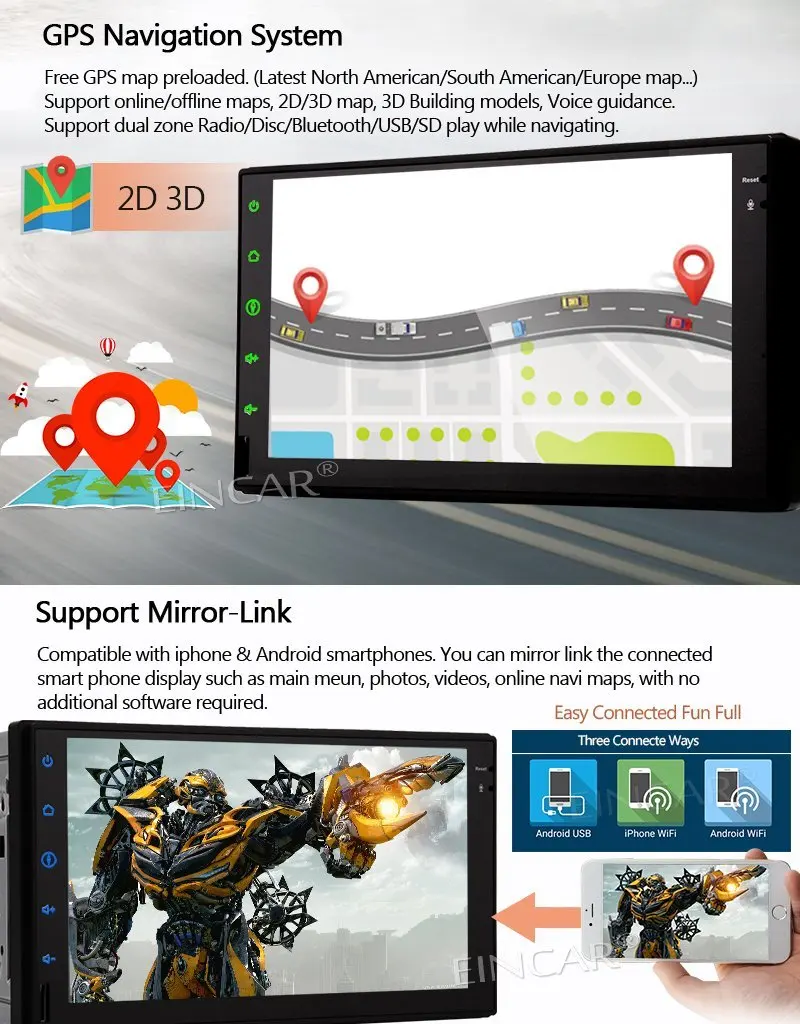 Беспроводная камера заднего вида + Android 6 0 Автомобильная стерео gps 2Din навигация 7