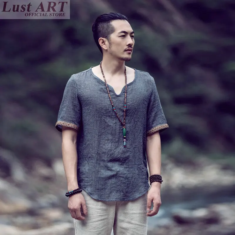 Рубашка Мужская льняная традиционный китайский магазин одежды AA068|chinese clothing for