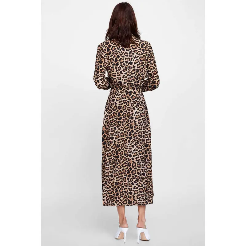 2018 Autumn New Women Leopard Print Maxi Dress Bow Tie Sashes Long Sleeve Retro Ladies Casual Chic Female Dresses Vestidos Женская