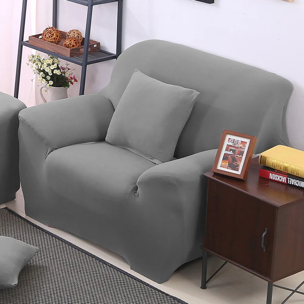 Серый Эластичный чехол для дивана однотонный нескользящий
