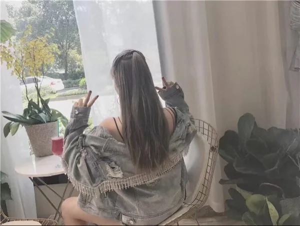 WHITNEY WANG весна осень мода уличная Bing Bling Алмазы кисточкой рваные джинсовые куртки женские стильные джинсовые пальто