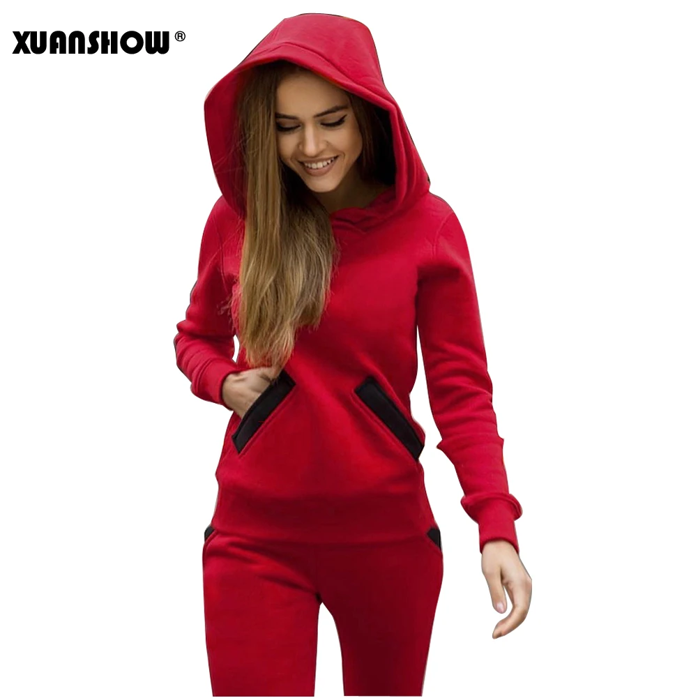 XUANSHOW мода Осень зима Спортивный костюм для енщин Толстовки и штаны из двух частей Женские наряды