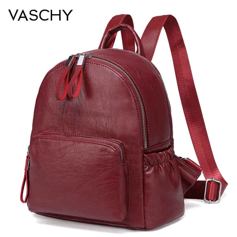 Burgundy VASCHY Baby синий мини-рюкзак кошелек, Vaschy искусственная кожа маленький рюкзак для женщин милый рюкзак сумка пакет из искусственной кожи - Цвет: Burgundy