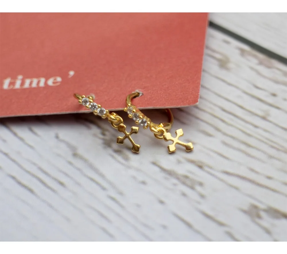 925 sterling silver earrings fashion zircon mini cross ear ring ear bone ear buckle cute wild female girl boy silver ear jewelry