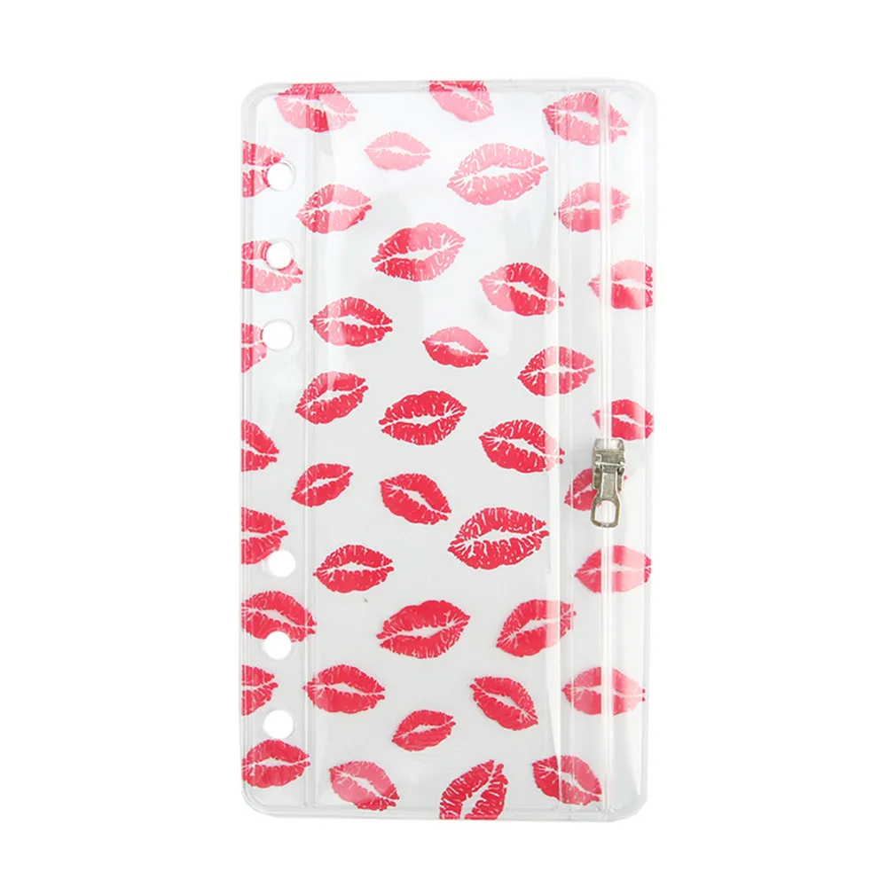Red Lips Pattern 6 отверстий ПВХ водонепроницаемый Filofax карманы на молнии спираль вкладыш держатель для карт хранения заметок сумка на молнии аксессуары для планировщика - Цвет: Red Lips Pattern