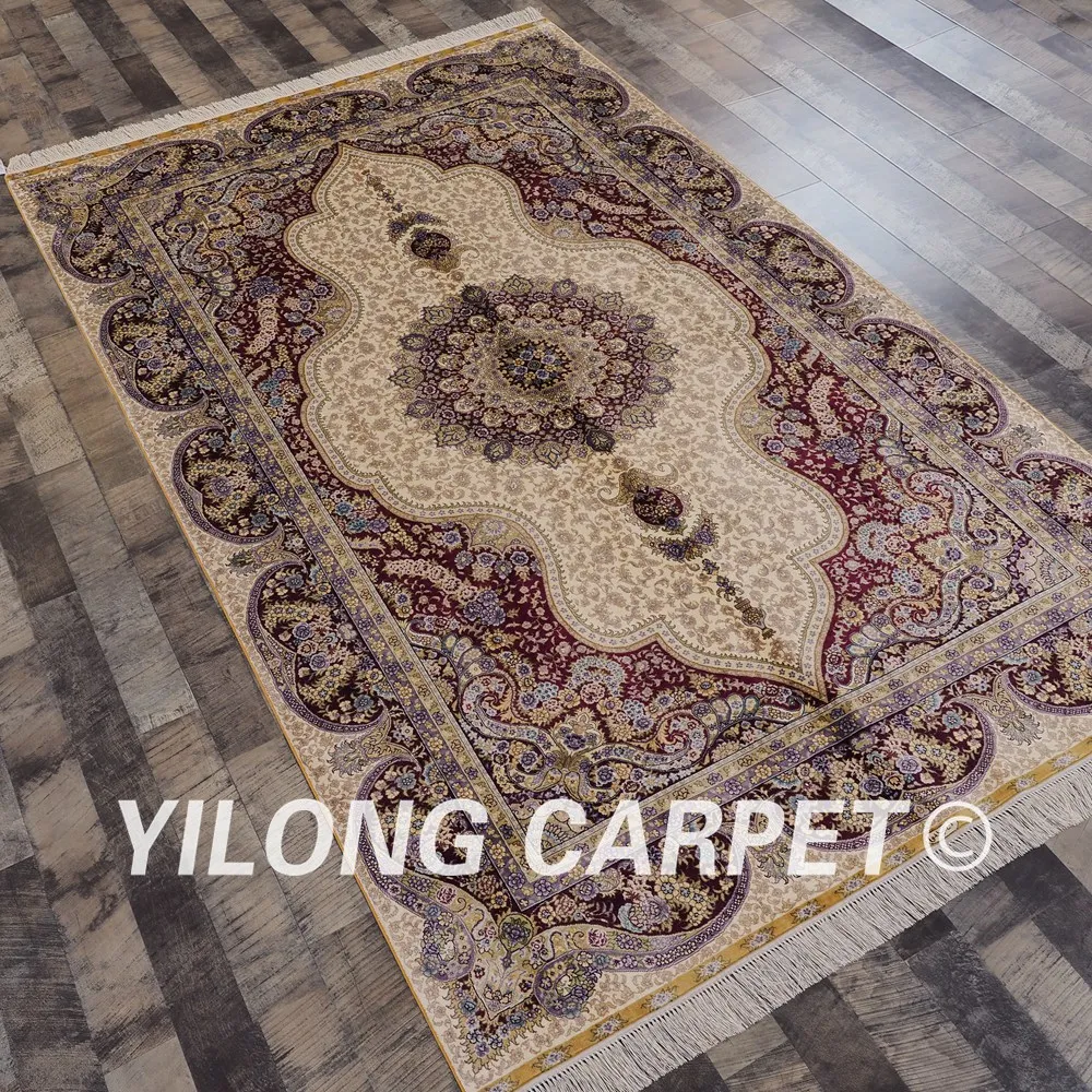Классические персидские Коврики ручной работы Yilong 5 'x 8' бежевый медальон