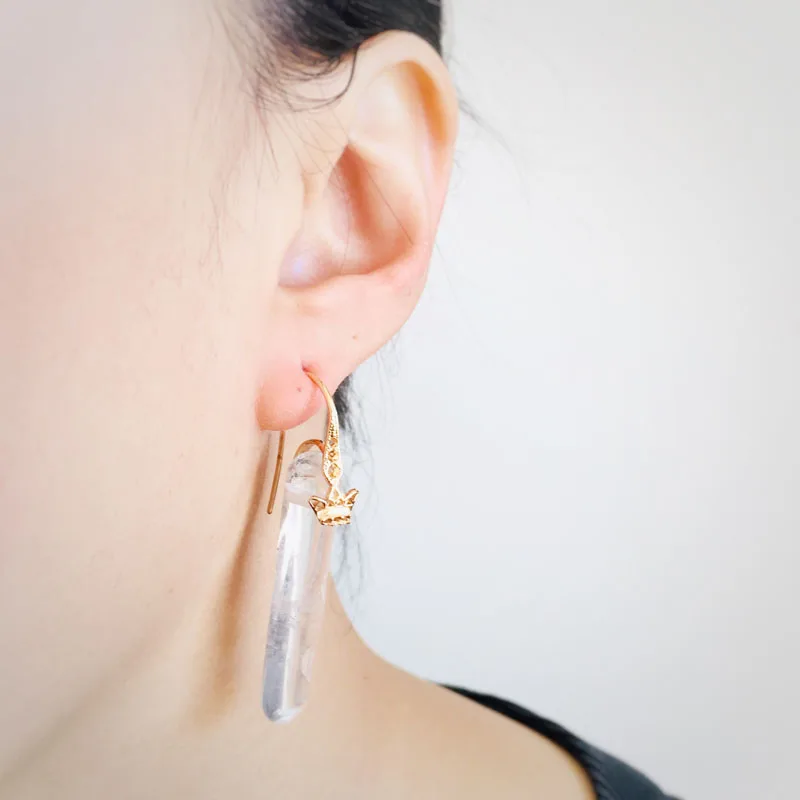 

gold fashion jewelry statement dangle earrings handmade minimalist clear quartz for women gift