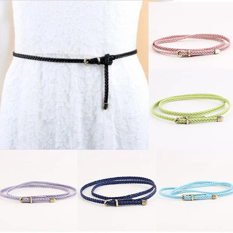 

Fashion PU thin High Quality Braid Belt Pin buckle Ladies Candy Color Womens Belt Newest 1PC For Dress Female Belt Hot Sale