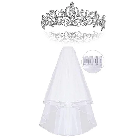 crown veil 1 стразы, тиара, 1 свадебная вуаль с гребнем, корона, тиара, свадебная корона в стиле барокко, Серебряные Кристаллы, головные уборы, свадебные аксессуары - Окраска металла: crown veil