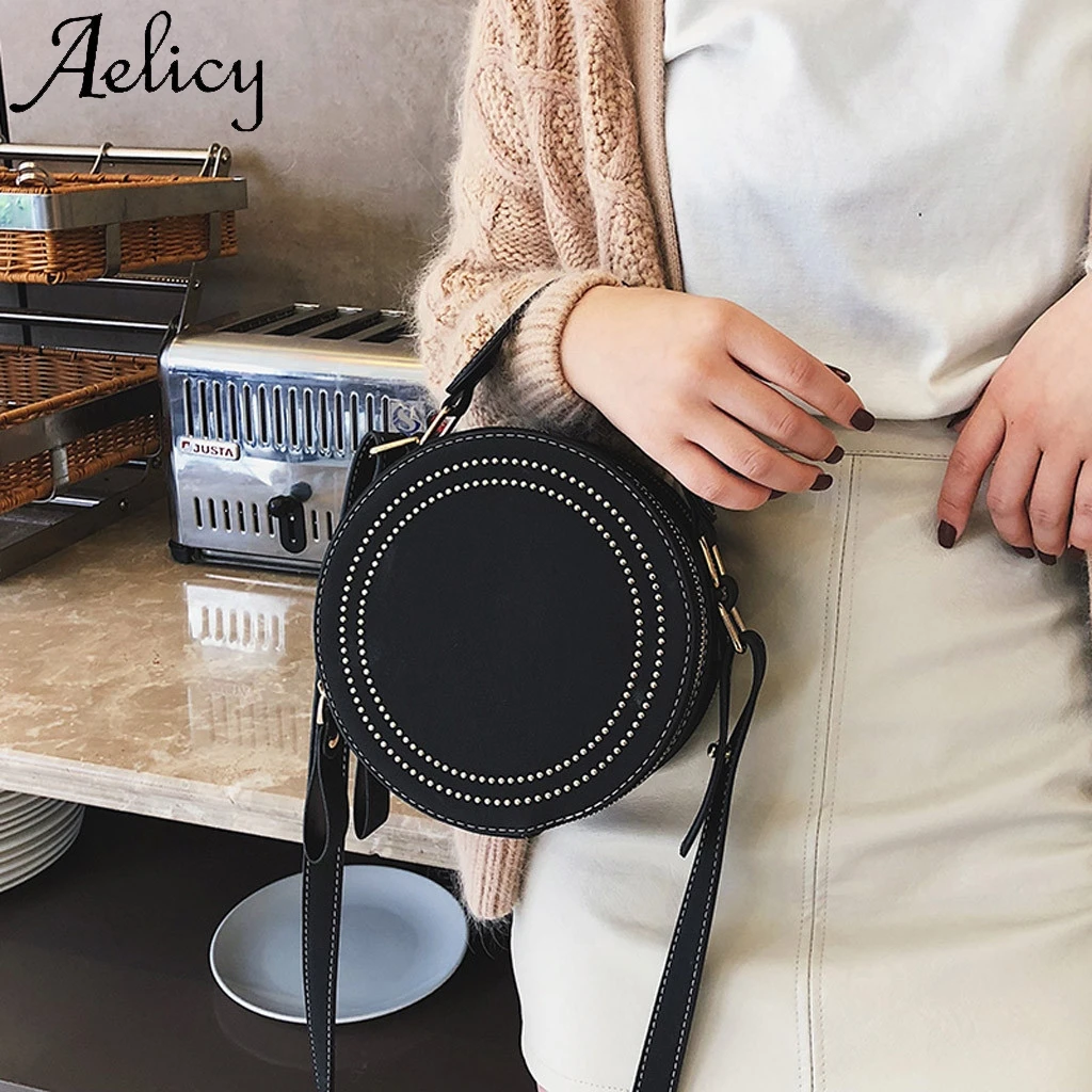 Женская сумка мессенджер Aelicy однотонная круглая высокого качества с карманом