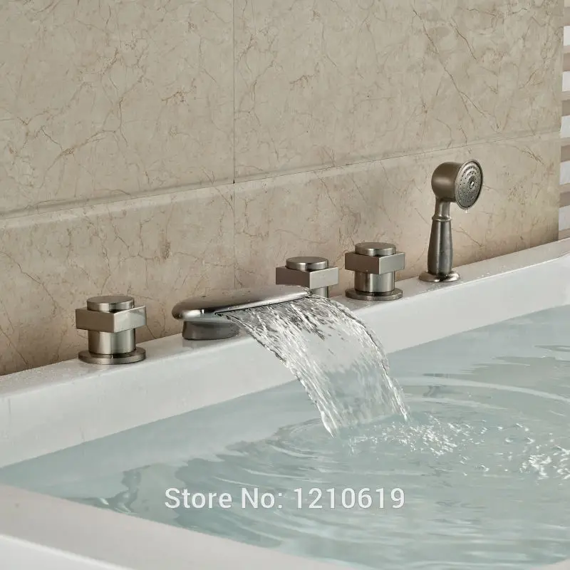 Новый водопад 5 шт. смеситель для ванной кран никель Матовый душ ванна на бортике |