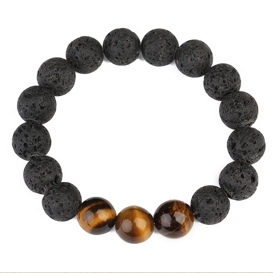 Мужской винтажный браслет с бусинами 12 мм из лавы и Тигрового Глаза|bracelets for|charm