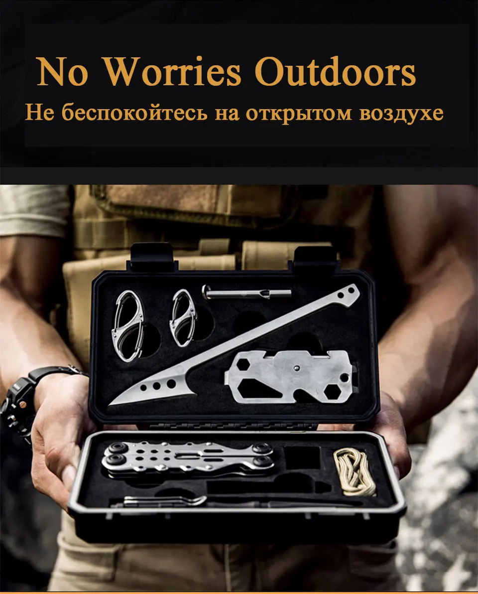 10PCS Outdoor Hiking Camping Multi-purpose Combination Kit EDC Toolbox Set Pliers Carabiner Whistle Tactical Pen Knife First-aid