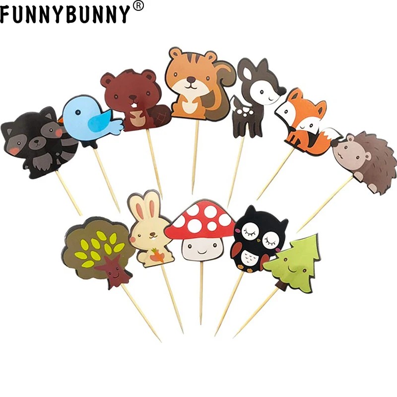 FUNNYBUNNY/12 шт. милые фигурки для кексов с рисунками животных друзей Детская тема