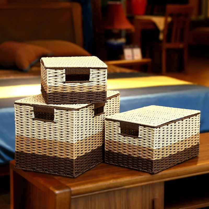 Рустикальная коробка для хранения из ротанга корзина Настольная мелочей нижнее