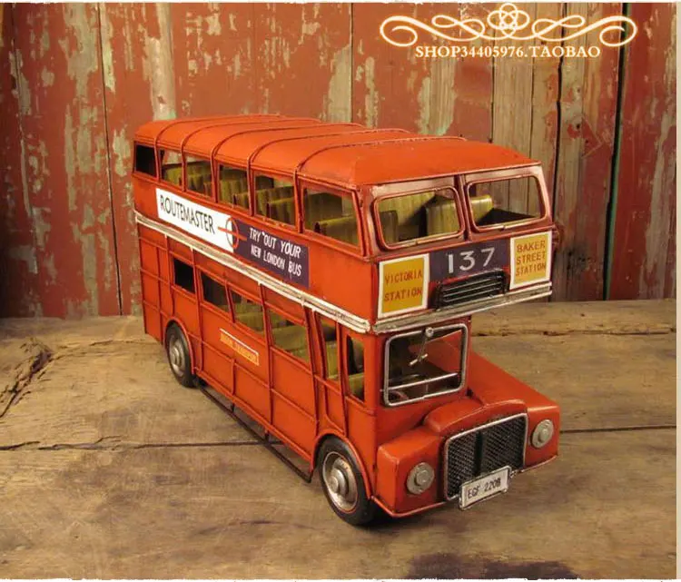Vintage Handmade Metal Car British London Double-decker Bus Model Home Decoration Props Ornaments | Дом и сад