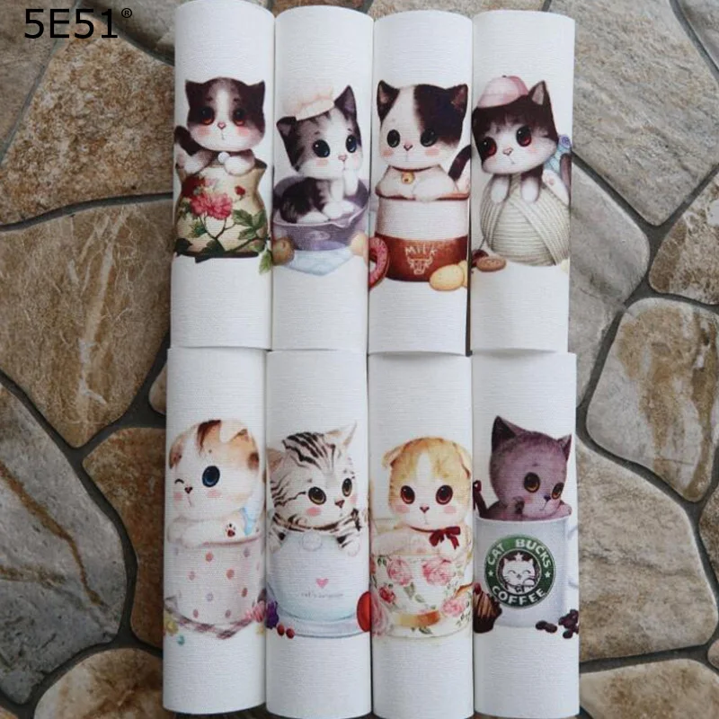 

Handmade cloth DIY cotton canvas fabric / positioning cloth hand dyed patchwork cloth digital printing cup cats