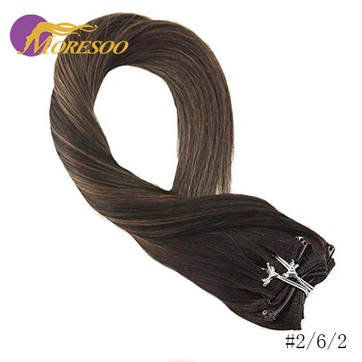 2-6-2 Moresoo Balayage человеческие волосы для наращивания на заколках с эффектом омбре 7 шт. 100 г - Цвет: 2-6-2