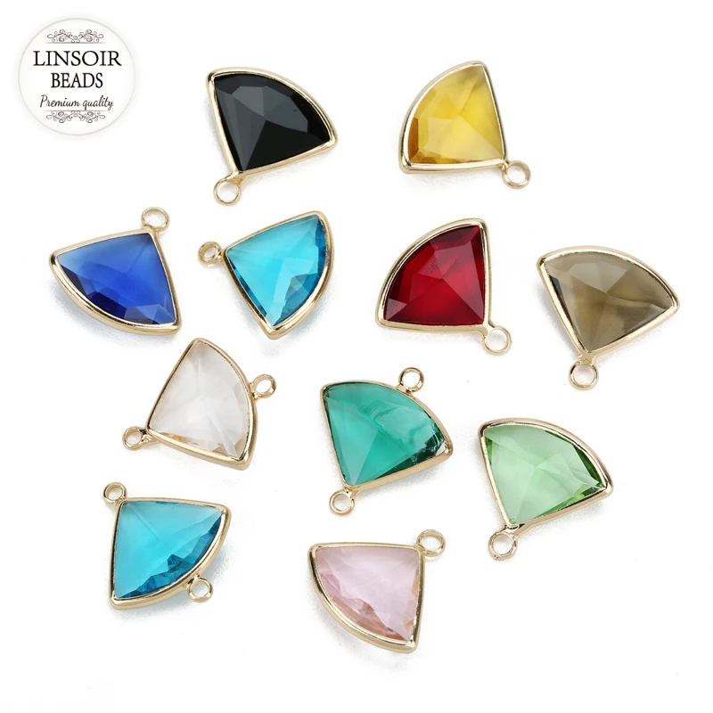 LINSOIR 5pcs/lot Sector Shape Glass Pendants Charms 17*19mm/17*17.5mm Charm for DIY Jewelry Finding Connectors | Украшения и