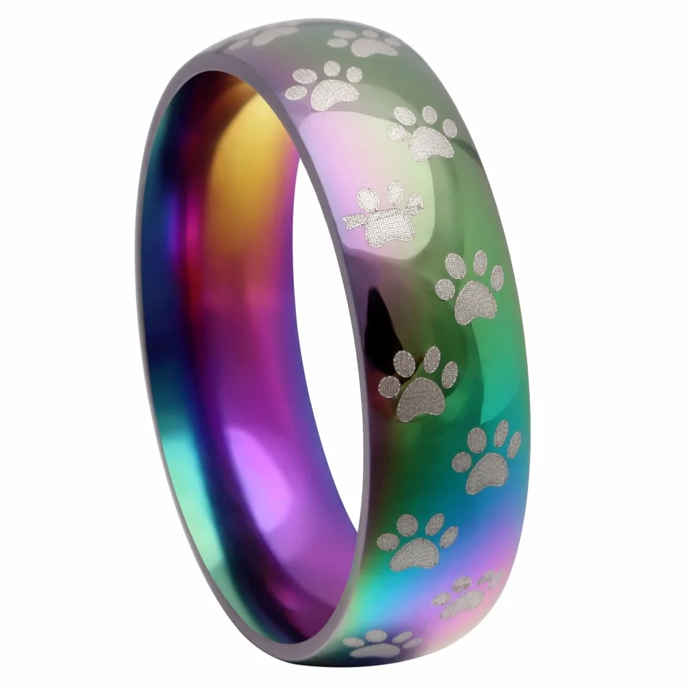 Радужное кольцо из нержавеющей стали для женщин животное медведь лапа собака