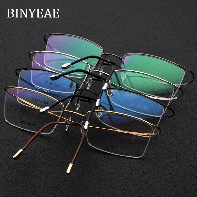 BINYEAE Pure titanium мода джентльмен мужские очки кадр золотистый и черный серый