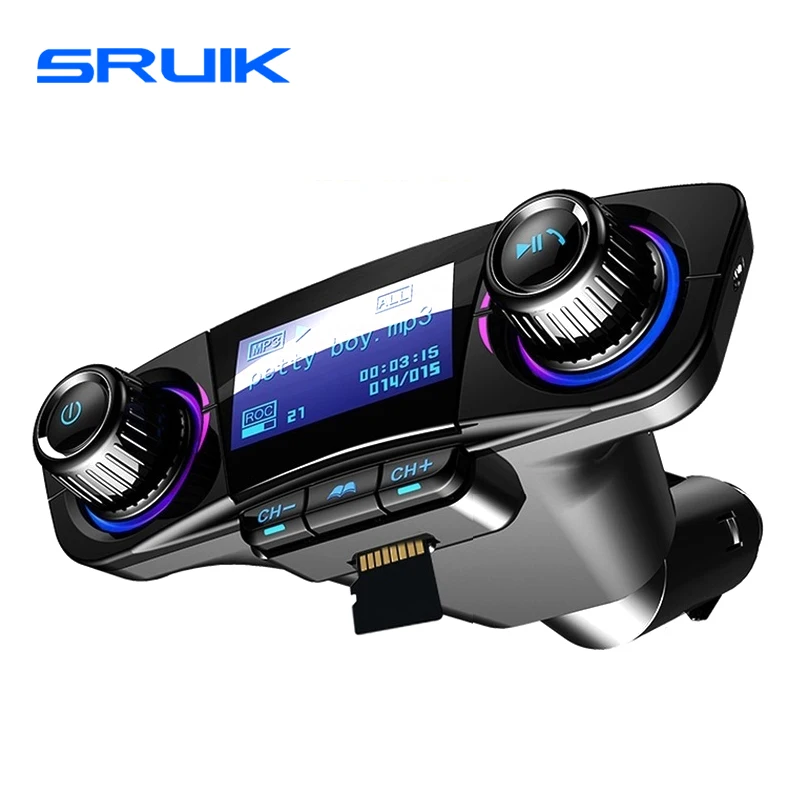 SRUIK Bluetooth FM передатчик Автомобильный MP3-плеер Hands-Free автомобильный комплект Беспроводной радио аудио адаптер с двумя USB 5В 2.1A USB Порты и разъёмы