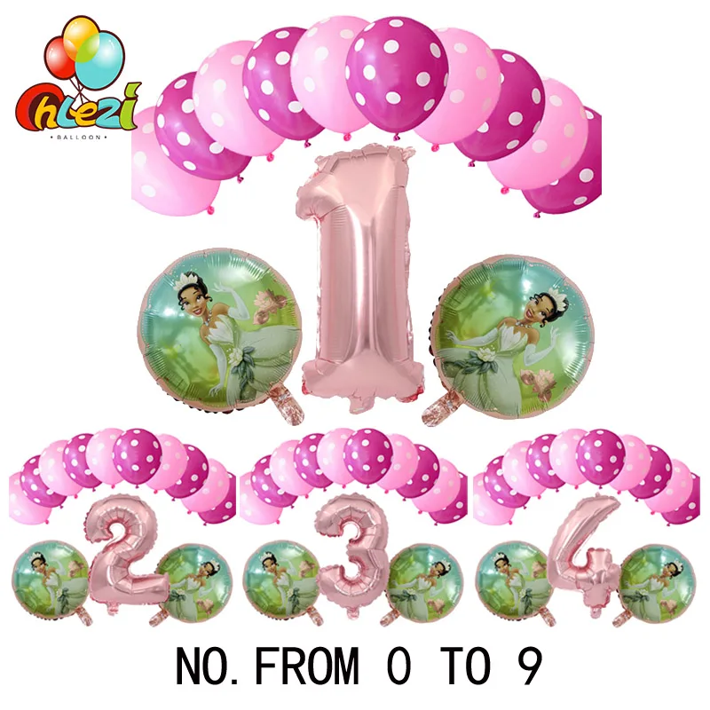 Rose gold Tiana 13 шт., платье принцессы на день рождения, Белоснежка, Золушка, Аврора, Ариэль, Белль, жасмин, Анна, globos, 123 год, подарки, детское шоу для девочек - Цвет: Rose gold Tiana