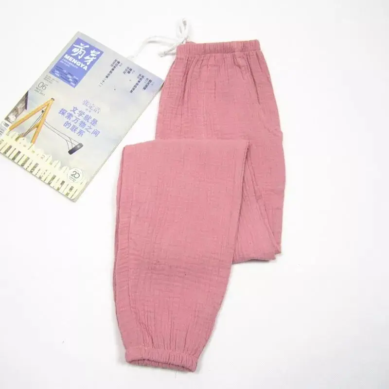 Pink Женские штаны, хлопок, плиссированная ткань, штаны для сна, пижамные брюки, одноцветные женские пижамные штаны, женская одежда для отдыха, Pijama Mujer - Цвет: Pink