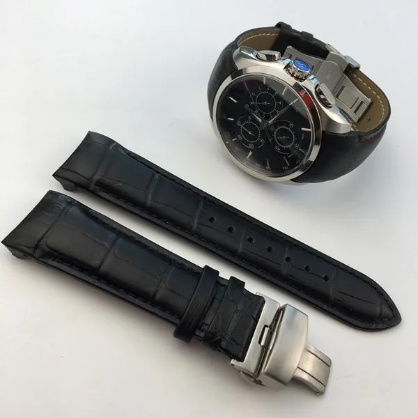 black silver Натуральная телячья кожа ремешок для часов Tissot COUTURIER T035 T035617/627 T035439 ремешок для наручных часов 22/23/24 мм щетка с пряжкой - Цвет ремешка: black silver