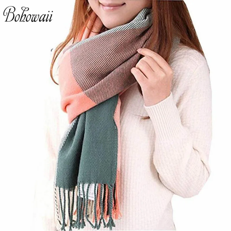 BOHOWAII модная классическая большая решетка для женщин и мужчин длинный шарф Bufanda