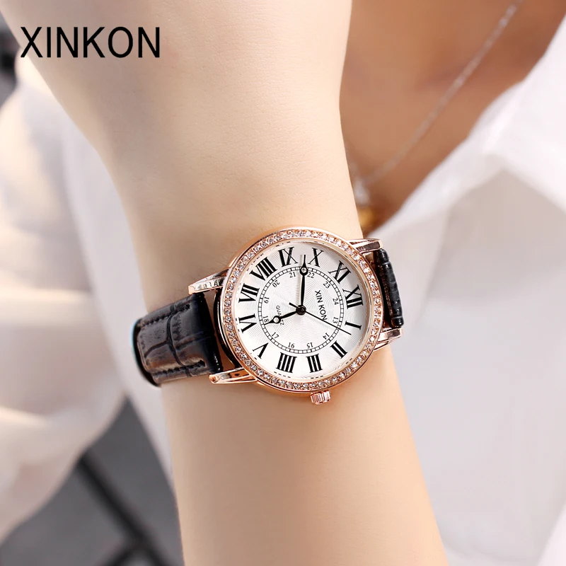 XINKON Fashion Women Watches Lady Watch Luxury Leather Quartz Wrist Girls Ladies Gifts Students Present Dropshipping | Наручные часы