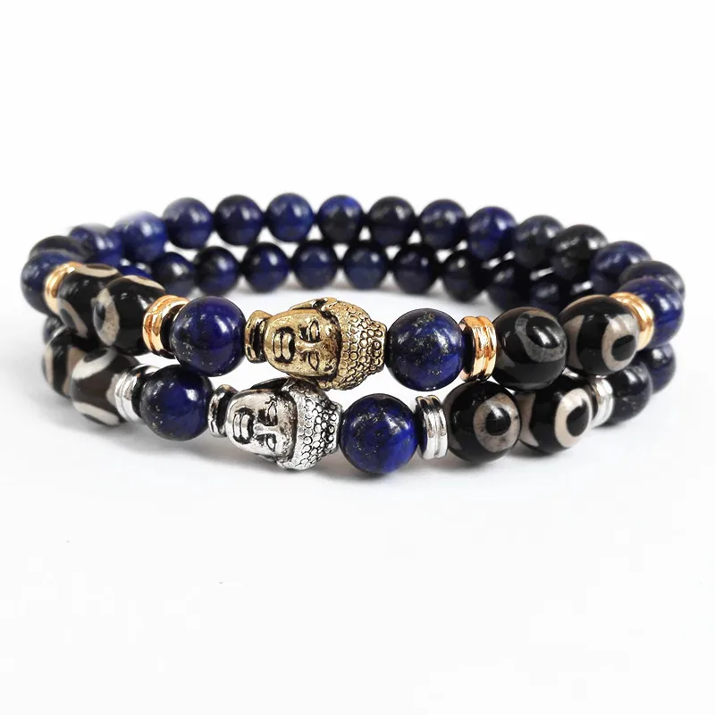 Одежда высшего качества мужские бусы Будды браслет 8 мм Лазурит Камень бусинки