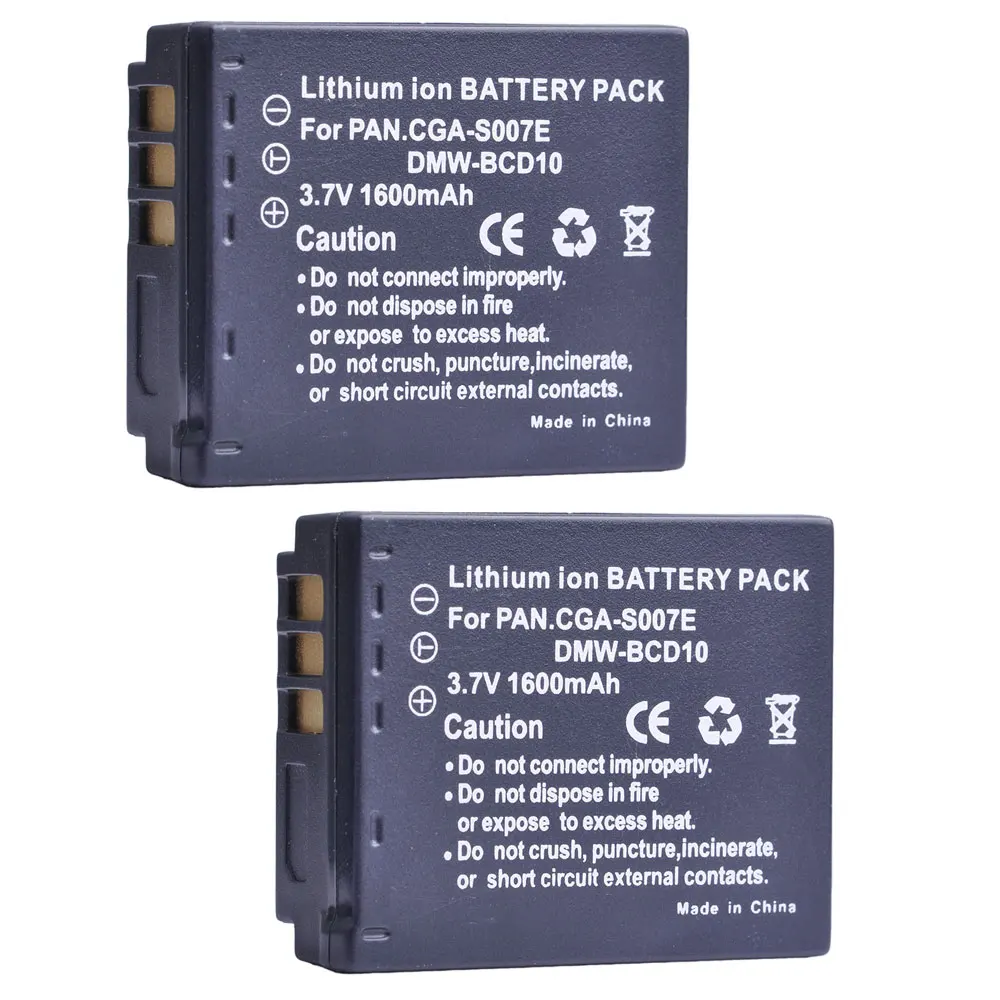 Tectra 1600 мА/ч 2 шт. CGA S007 S007E CGAS007 Аккумулятор для PANASONIC Lumix DMC TZ1 TZ2 TZ3 TZ4 TZ5 TZ50 TZ15