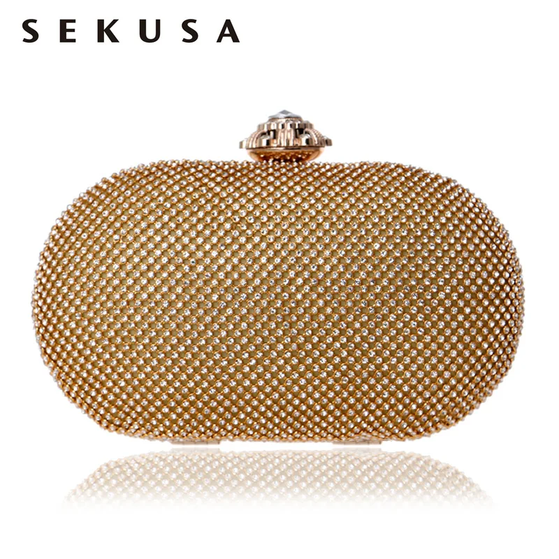 Sekusa полный Стразы womenevening Сумки Серебряный/золотой цветок Металл Кристалл