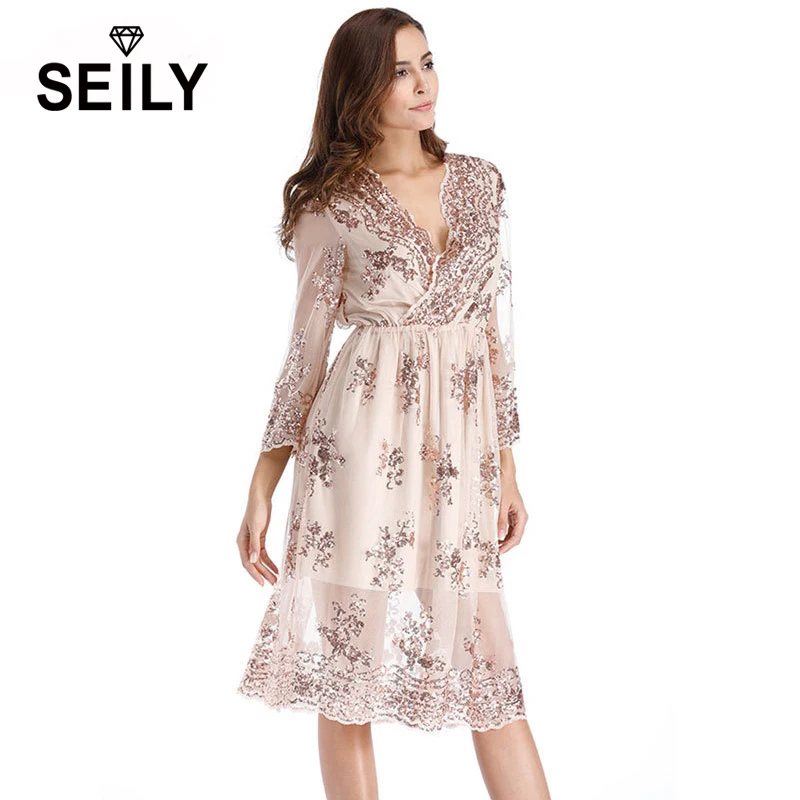 Женское кружевное платье миди с вышивкой и блестками рукавом 3/4|robe sexy femme|robe sexymidi