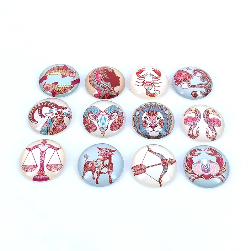 

24pcs/lot 10mm 12mm 14mm 16mm Constellation Round Glass Cabochon Dome for DIY Jewelry Making Findings Component Zodiac Sign T018