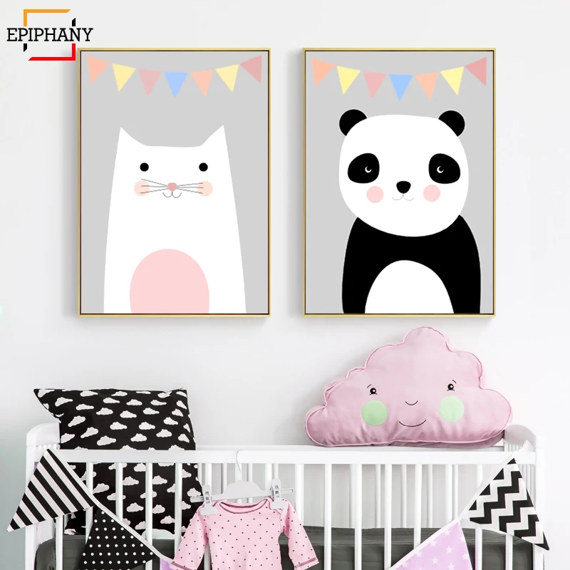 Nursery Wall Art Prints Panda Rabbit Animals Posters and Print Kids Room Canvas Painting Gift for Baby Girl Bedroom Decor | Дом и сад