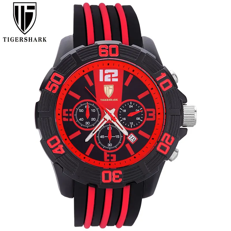 Мужские спортивные часы TIGERSHARK Брендовые мужские кварцевые хронограф