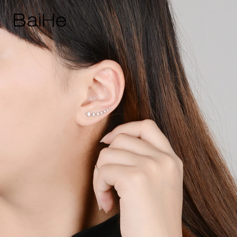 BAIHE Solid 14 K белое золото 0.40ct(всего) H/SI натуральные бриллианты свадебные женские модные ювелирные изделия серьги-гвоздики