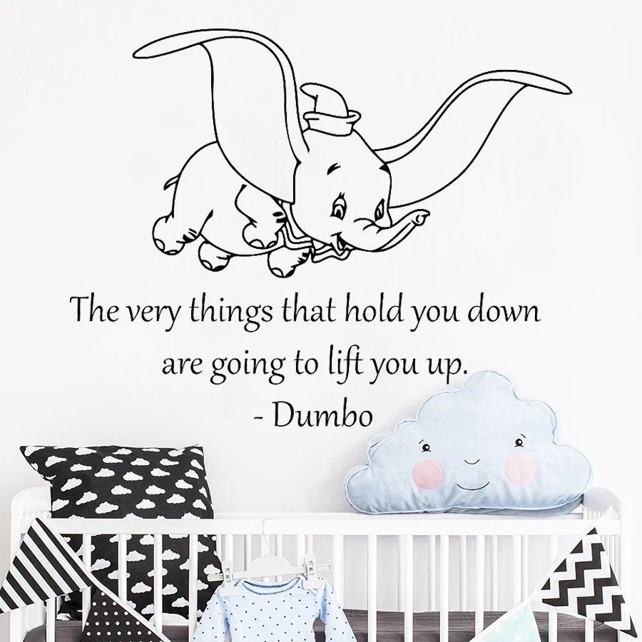 Dumbo детские наклейки на стену Слоник цитаты для детской комнаты Съемная виниловая наклейка на стену adesivo де parede милые животные D431