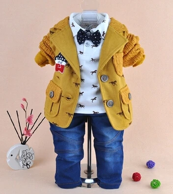1-4Y boys high quality wooden horse gentlemen clothing sets 3pcs kids clothes boy handsome coat set |
