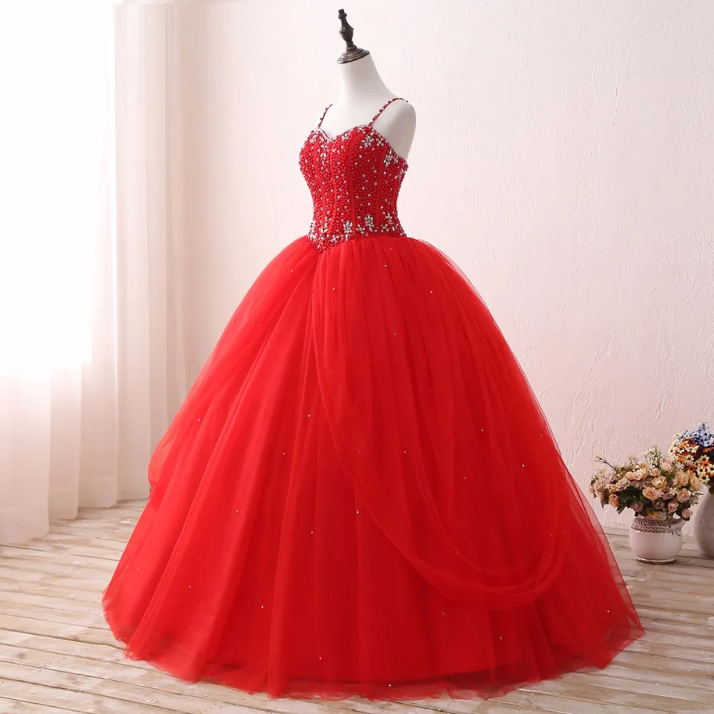 Красные пышные платья на бретельках 2017 дешевые шнуровке сзади Vestidos De 15 Anos бальное