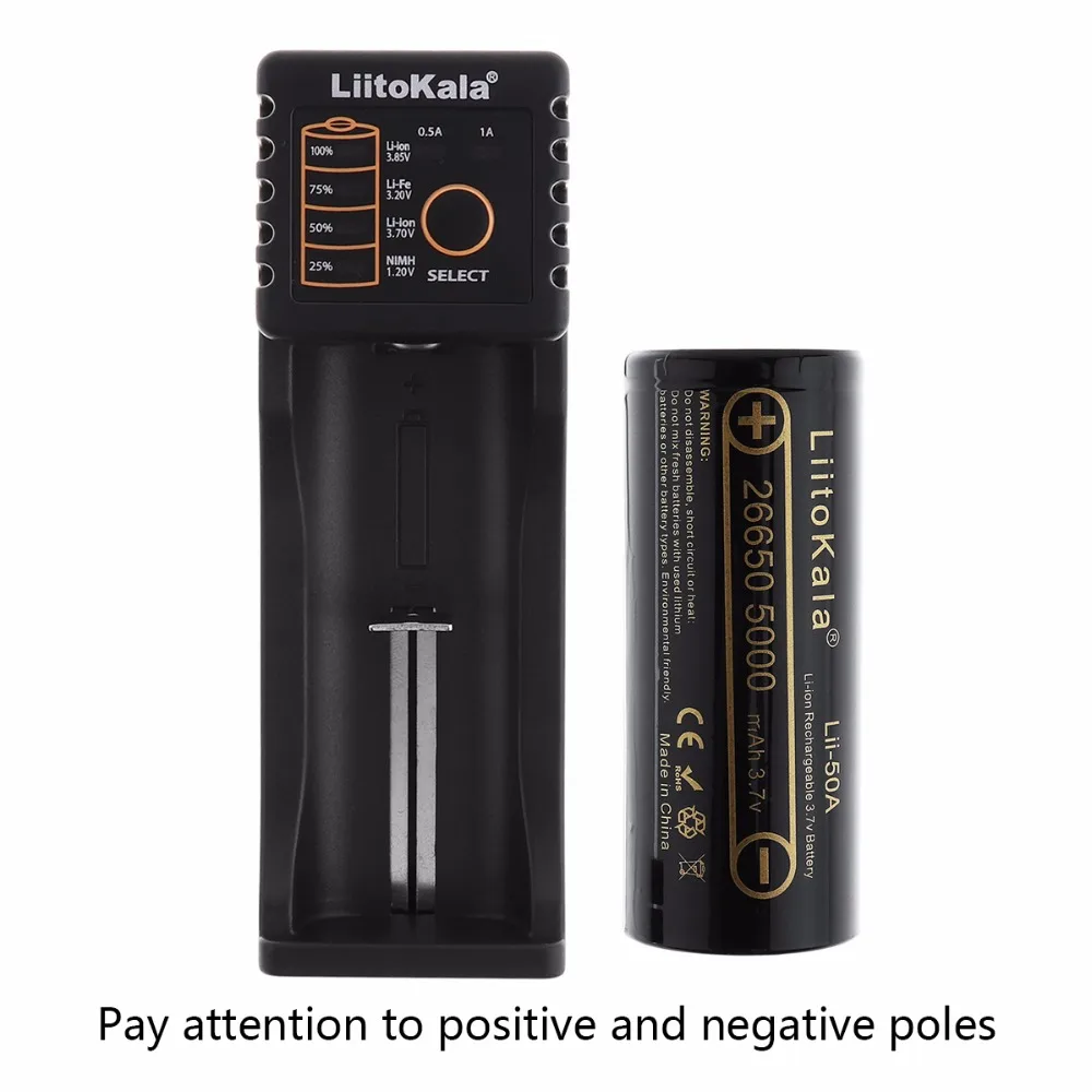 Liitokala 3,7 VLii100 26650 50A 5000 mAh литий-ионная аккумуляторная+ Портативная Батарейная коробка+ один слот USB смарт-зарядное устройство