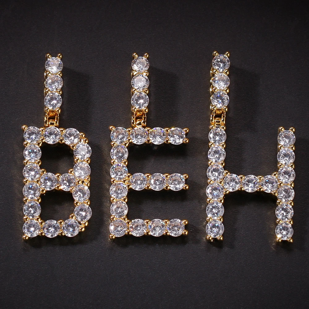 Iced Out Custom Name теннис письмо подвески кубический цирконий Алфавит Шарм Подвески хип
